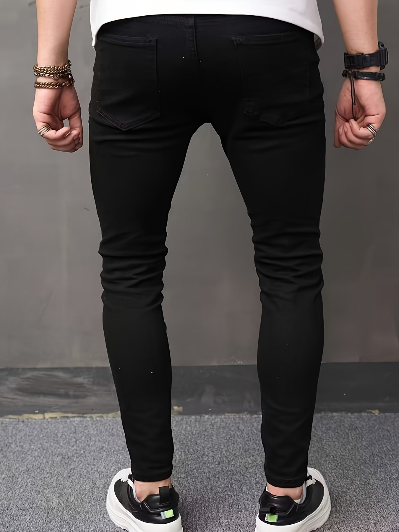 Men's Casual Ripped Skinny Jeans, Chic Street Style Medium Stretch Jeans