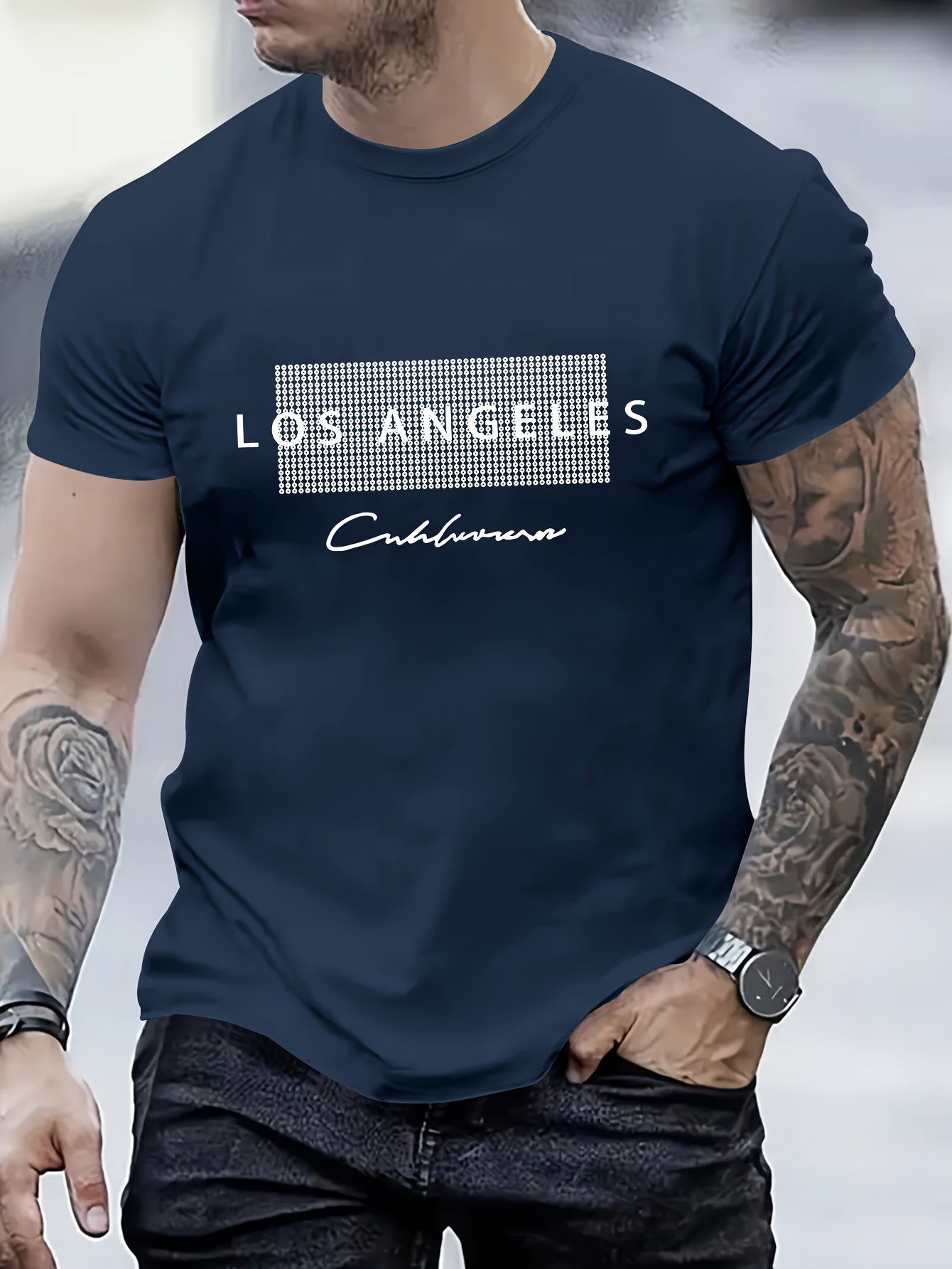 LOS ANGELES Print Tee Shirt, Tees For Men, Casual Short Sleeve T-shirt For Summer