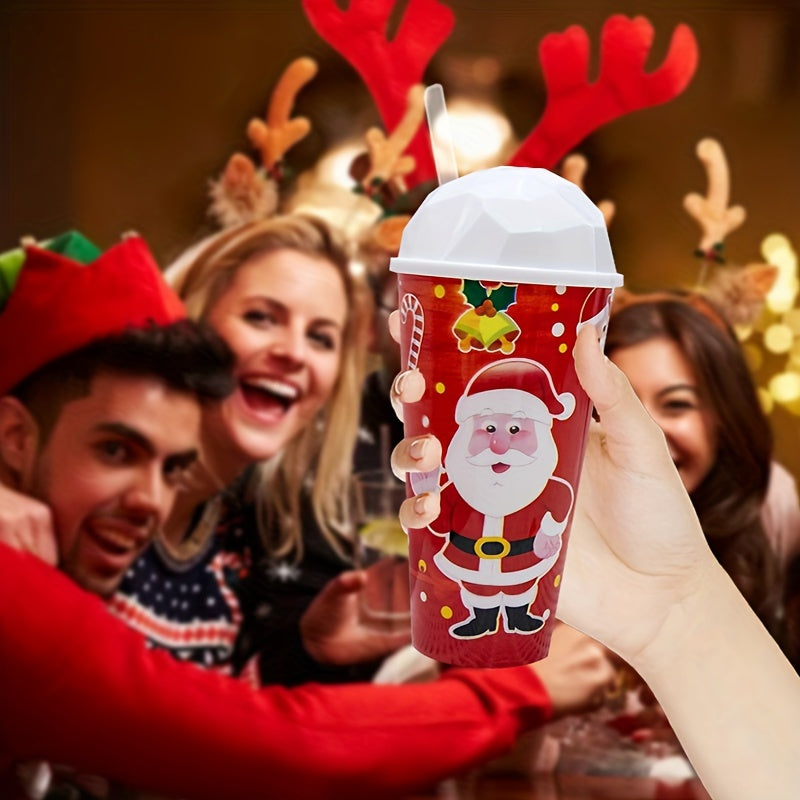 Christmas Santa Tumbler with Straw and Lid - 1pc Reusable Plastic Cup for Cold Drinks, Festive Red Holiday Design, Ideal for Office, Camping, Parties - No Assembly Required