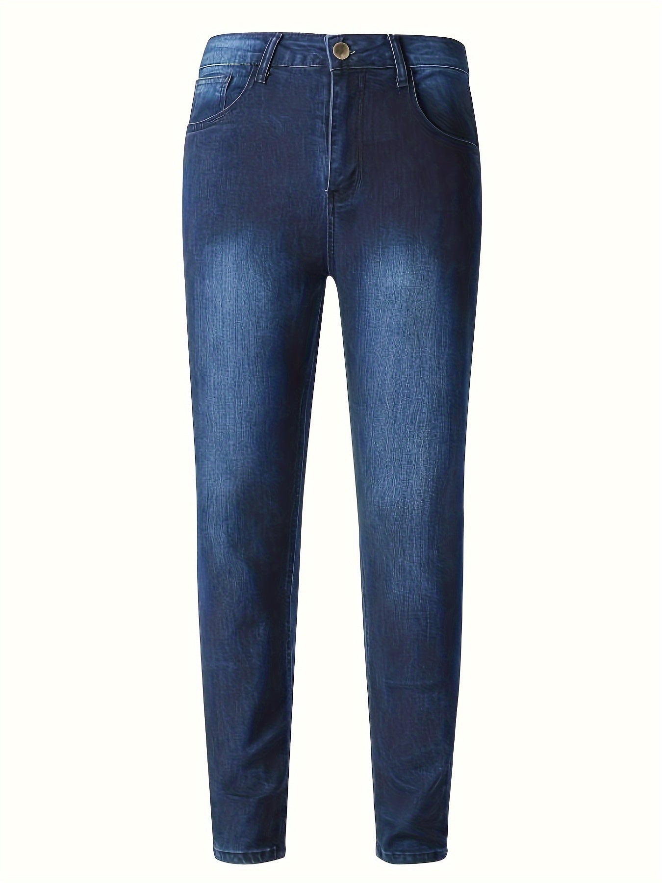 Men's Slim Fit Jeans - Stretch Denim, Solid Color, All-Season Wear, Machine Washable