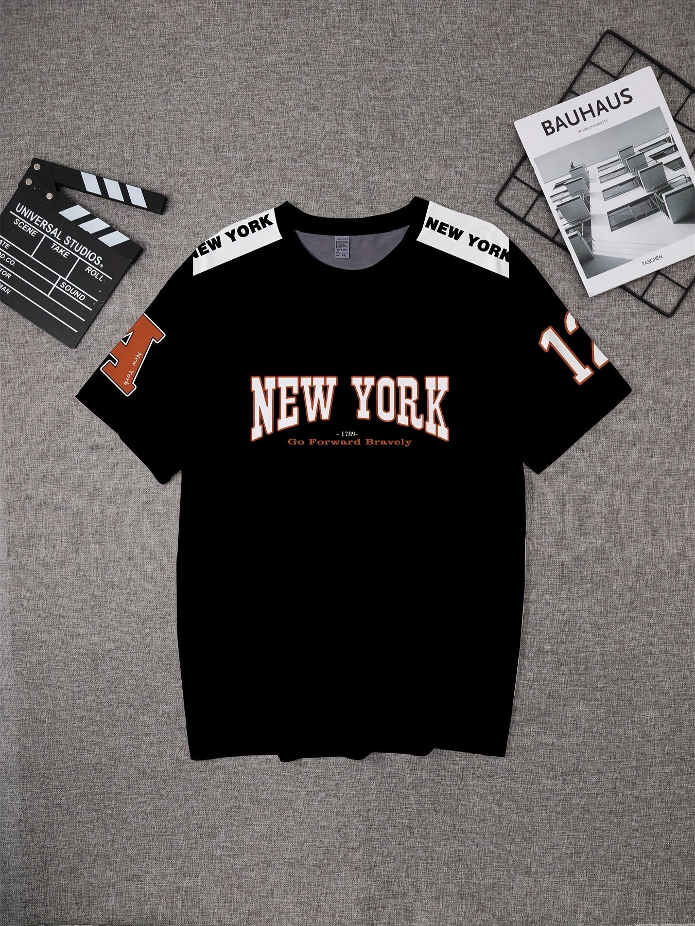 "New York" Pattern T-shirt For Men, Casual Short Sleeve Top, Men's Novelty Tee For Summer Daily Wear