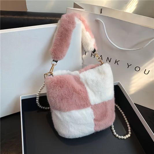 Stylish Plush Crossbody Bag for Women - Spacious Interior, Colorblock Design, Soft Faux Fur Exterior, Durable Stitching, and Adjustable Shoulder Strap - Perfect for Daily Use