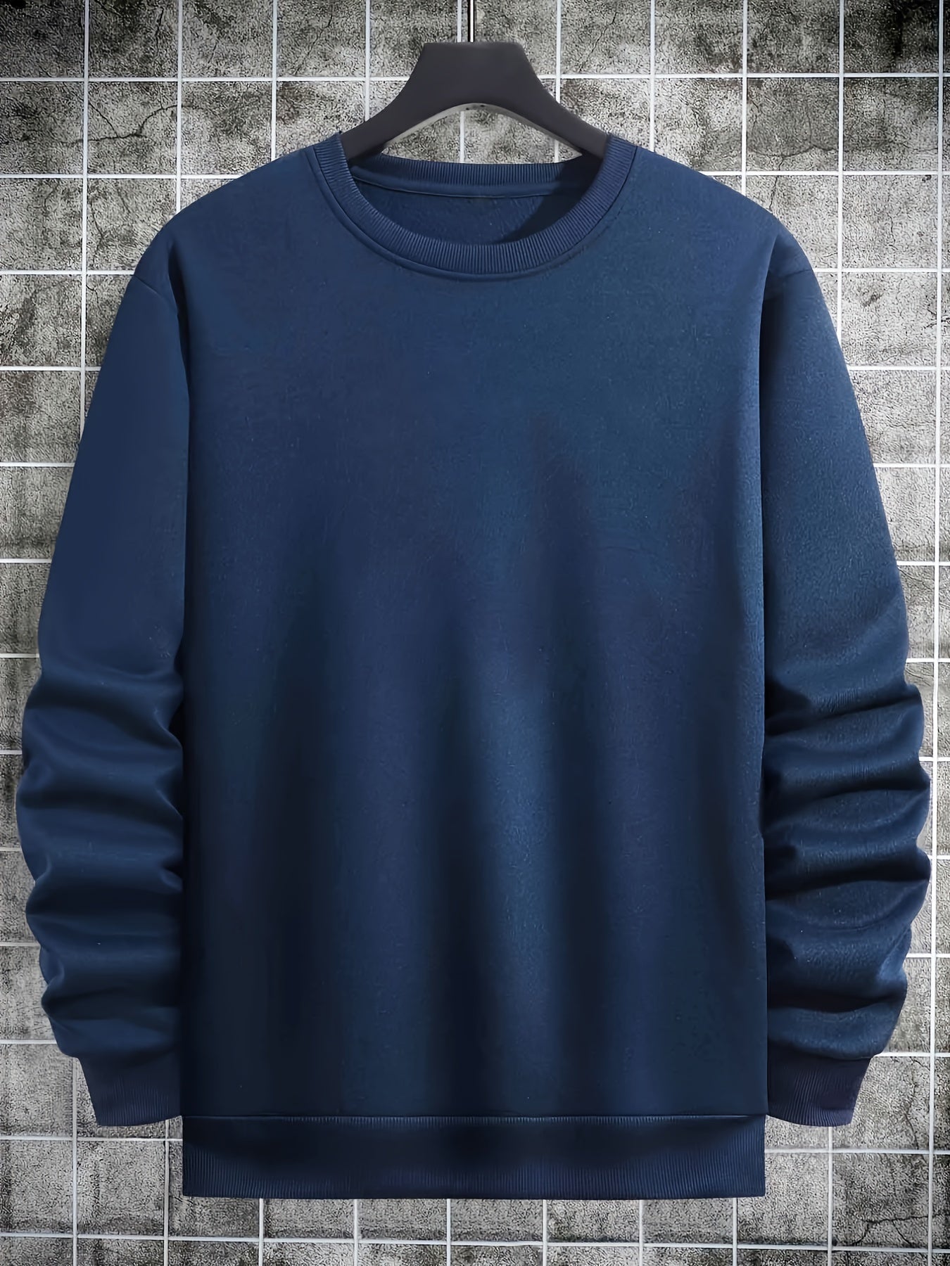 Men's Casual Crew Neck Sweatshirt Solid Color Loose Fit Polyester Knit Slight Stretch Active Pullover