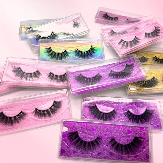 10 Pairs/set 3D Faux Mink Eyelashes, Natural Wispy False Lashes With Dramatic Volume, Handmade Long Fake Eyelashes Pack, Fluffy Eye Extensions For Makeup, Cat Eye Style