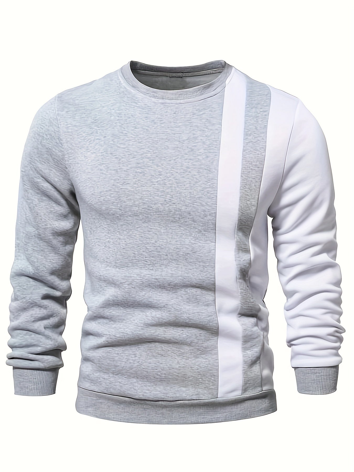 Color Block Trendy Sweatshirt, Men's Casual Creative Design Crew Neck Sweatshirt For Men Fall Winter