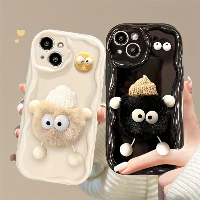 Plush Coal Ball Three-dimensional Doll Case for iPhone 15 PRO MAX Mobile Phone Case 15 Plus Suitable for Apple 14 Soft 13 Set 14PRO Full Package 12 Anti-fall 15PRO Little Fresh 11 Frosted 11promax Cute 15