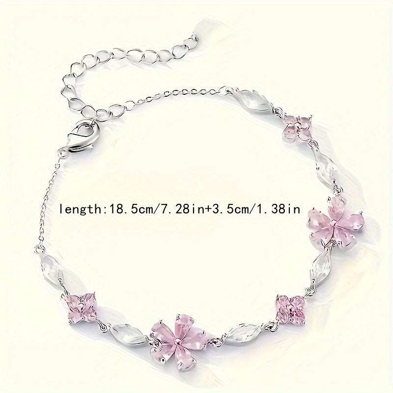 Pink Floral Pendant Necklace, Artificial Stone, Suitable For Women 15+, Perfect Gift For Birthday