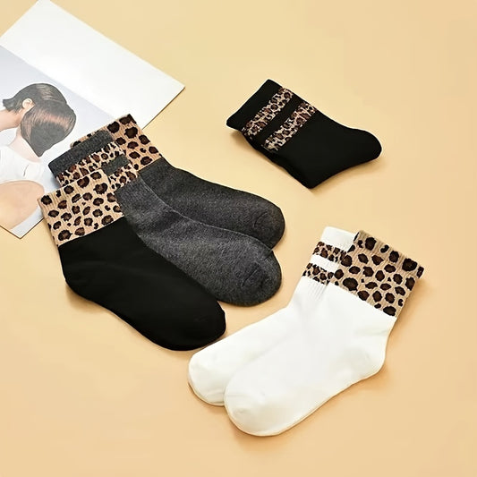 6 Pairs Leopard Print Socks, Fashion Comfort & Soft Mid Tube Socks, Women's Stockings & Hosiery