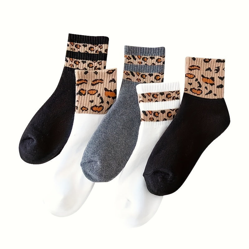 6 Pairs Leopard Print Socks, Fashion Comfort & Soft Mid Tube Socks, Women's Stockings & Hosiery