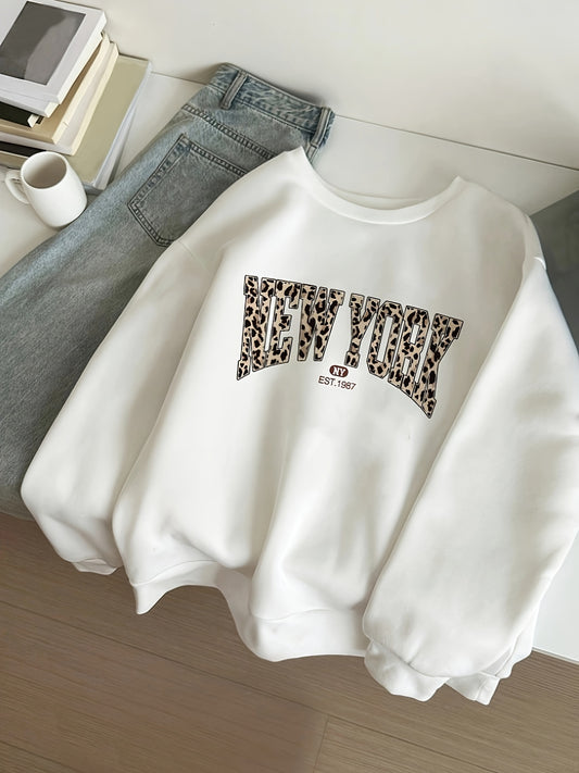 Letter Print Sweatshirt, Long Sleeve Crew Neck Casual Sweatshirt For Winter & Fall, Women's Clothing