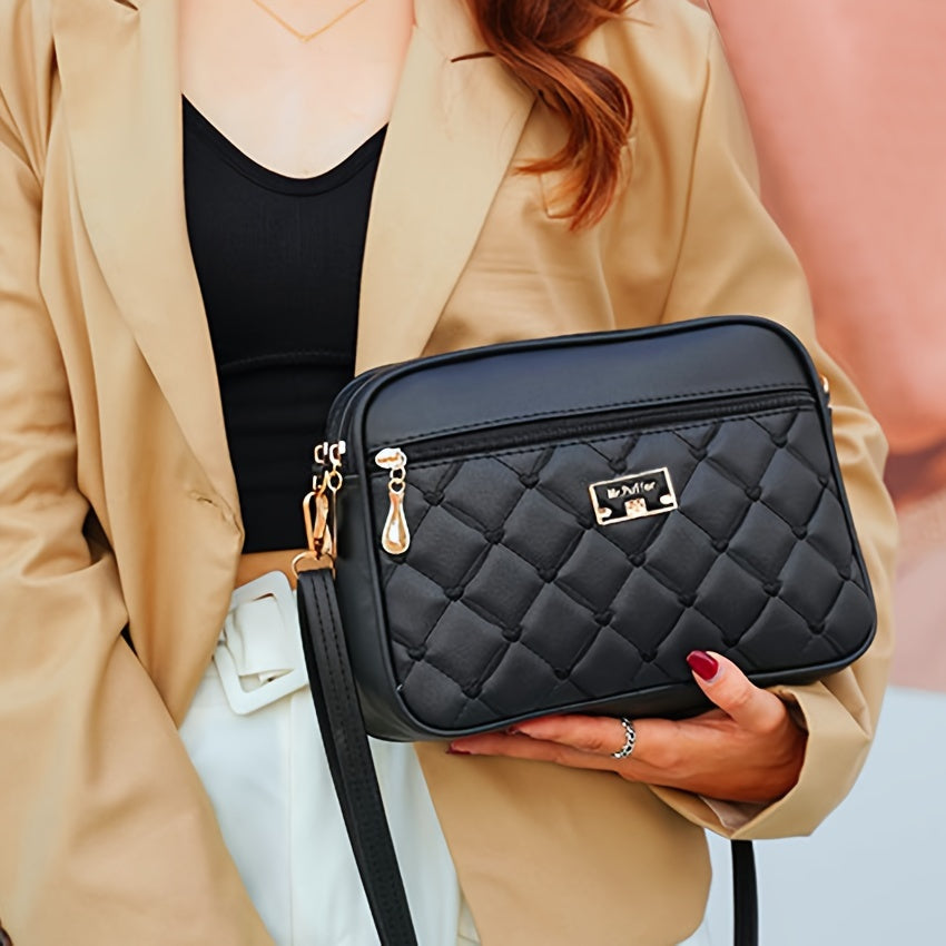 Stylish Argyle Quilted Shoulder Bag, Women's Small Shoulder Bag, Fashion PU Leather Handbag Square Purse