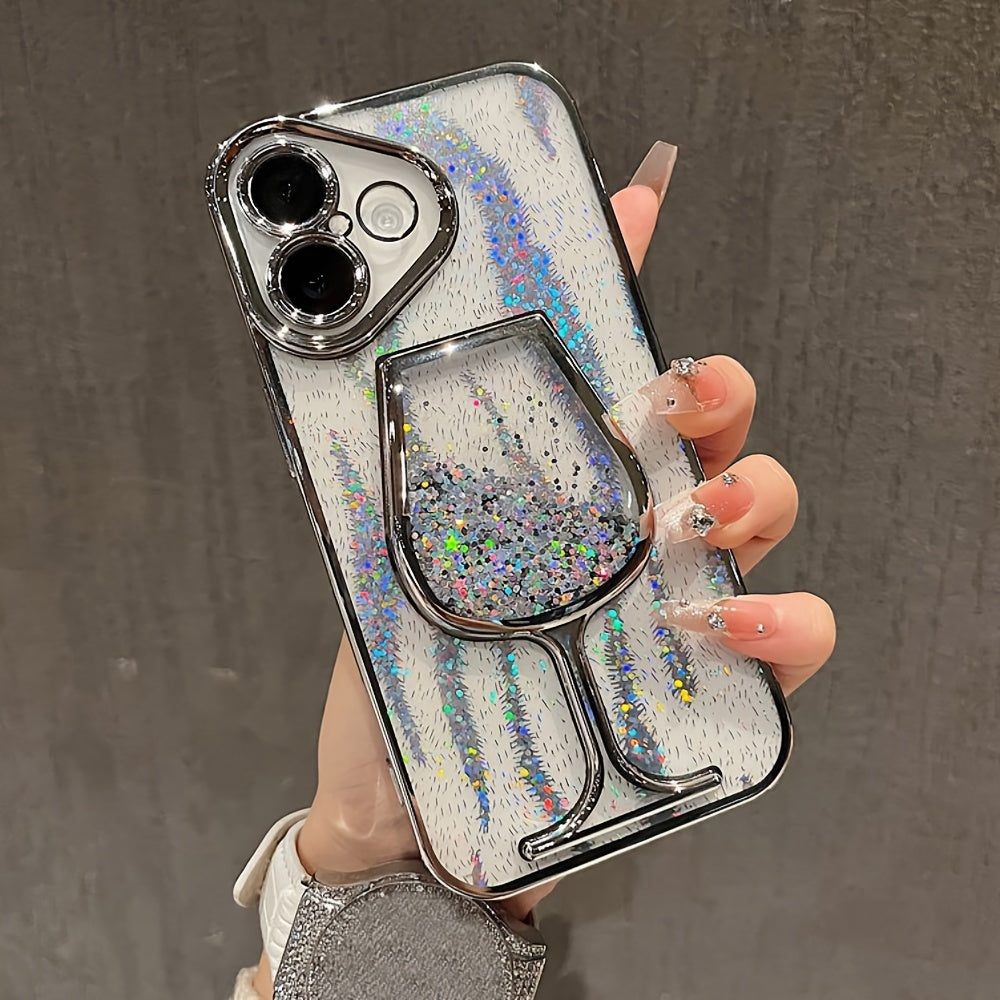 Glitter Quicksand Back Protective Phone Case with Luxury Plating and Soft Lens Cover for iPhone 16, 15, 14, 13, 12 Pro Max, Plus 11
