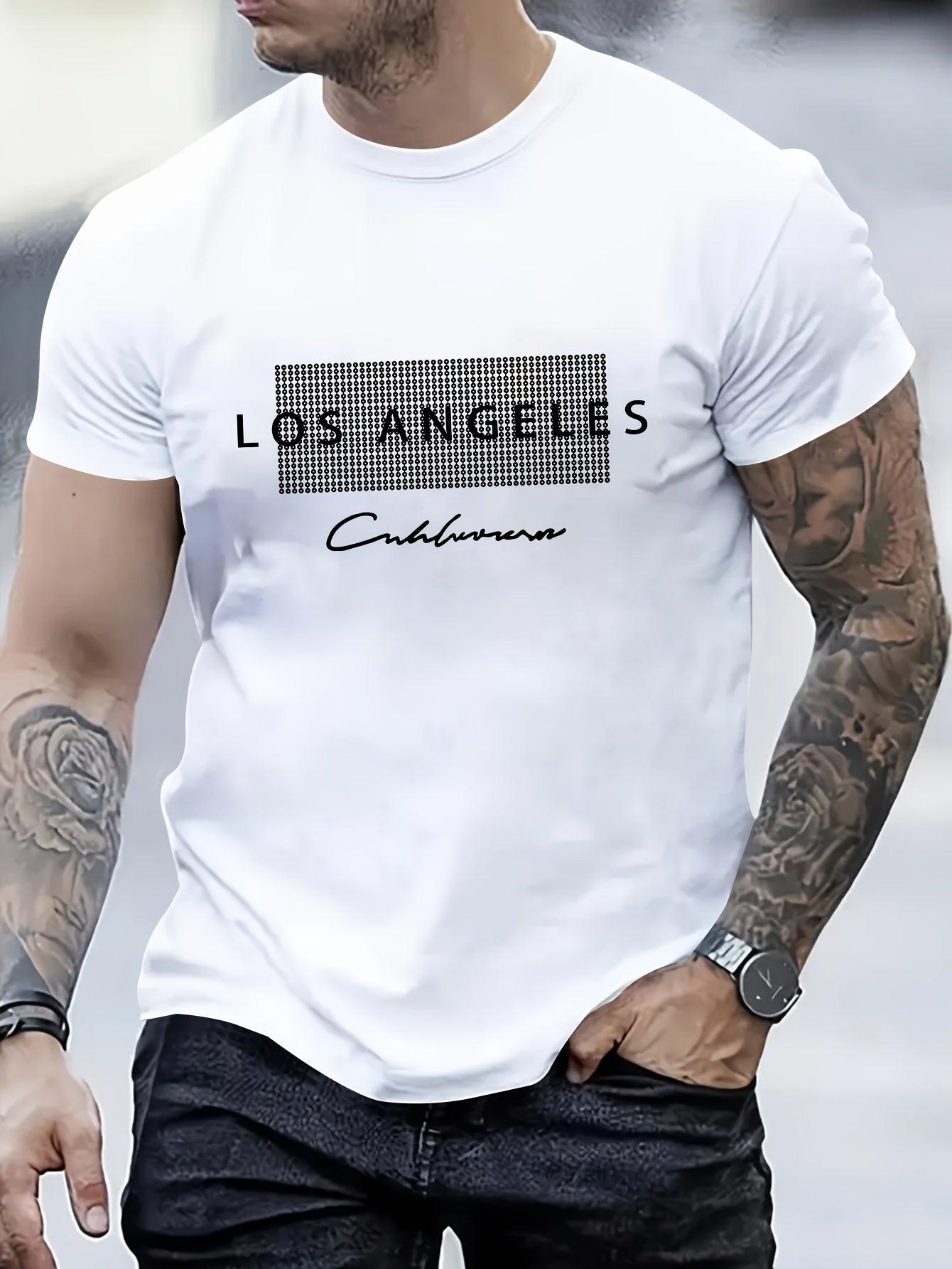 LOS ANGELES Print Tee Shirt, Tees For Men, Casual Short Sleeve T-shirt For Summer