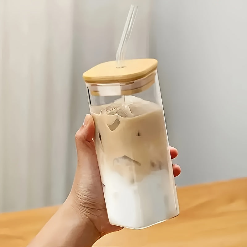 Versatile Heat-Resistant Glass Cup with Lid & Straw - Perfect for Coffee, Milk Tea, and More - Sustainable, Lead-Free, Handwash Only