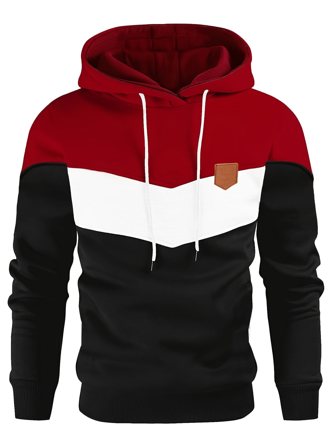 Men's Color-blocking Long-sleeved Hoodie With Kangaroo Pocket, Casual And Versatile Fashion Drawstring Warm Hooded Sweatshirt