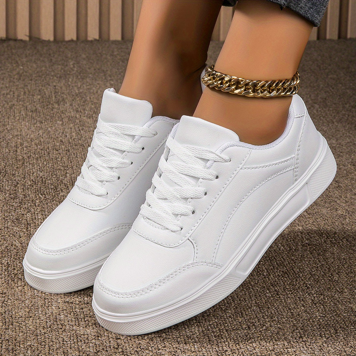 Women's Casual Fashion Lace-up Sports Shoes, Solid Color Versatile Flat Skateboard Shoes, Comfortable And Lightweight Outdoor Shoes