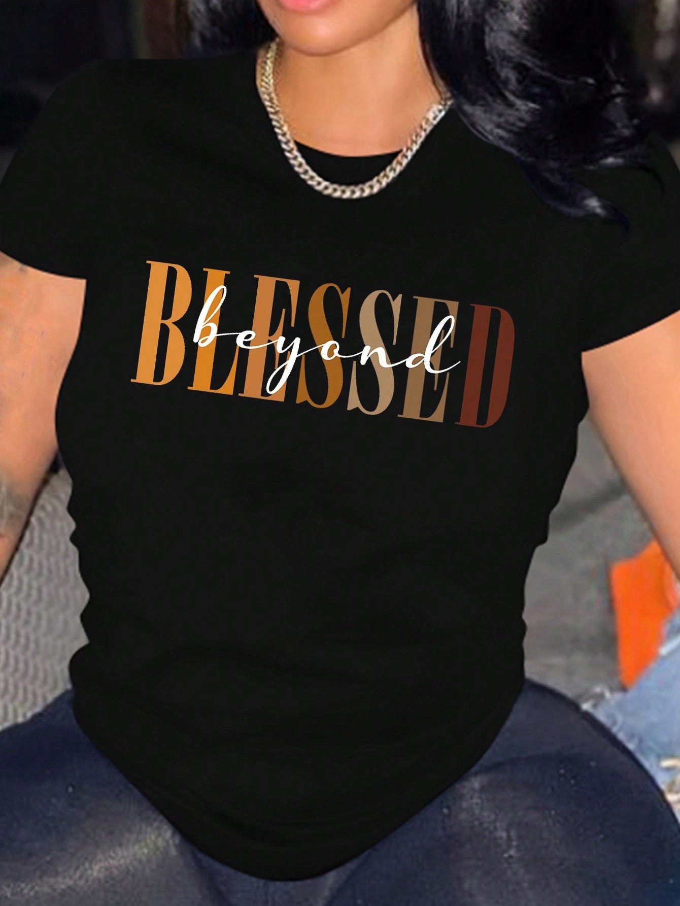 Blessed Letter Print Crew Neck T-shirt, Casual Short Sleeve Top For Spring & Summer, Women's Clothing