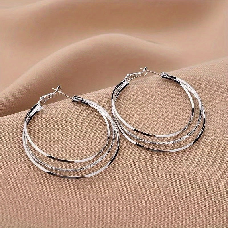 Unique Three Circle Shaped Hoop Earrings Alloy Jewelry Rhinestones Inlaid Vintage Elegant Style For Women Daily Party Earrings