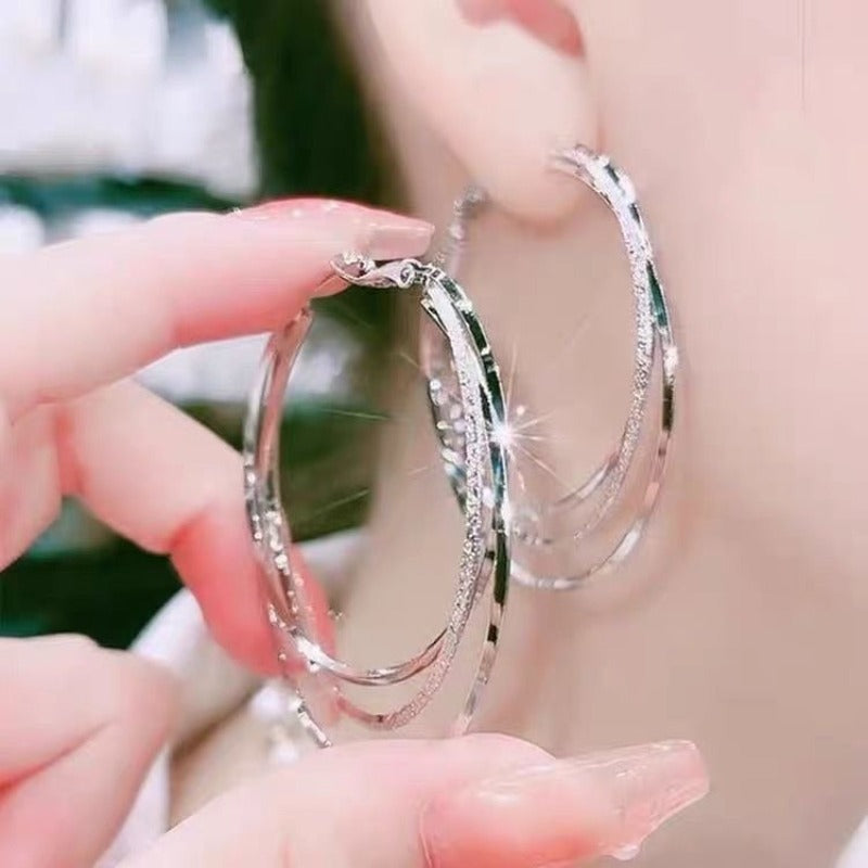 Unique Three Circle Shaped Hoop Earrings Alloy Jewelry Rhinestones Inlaid Vintage Elegant Style For Women Daily Party Earrings