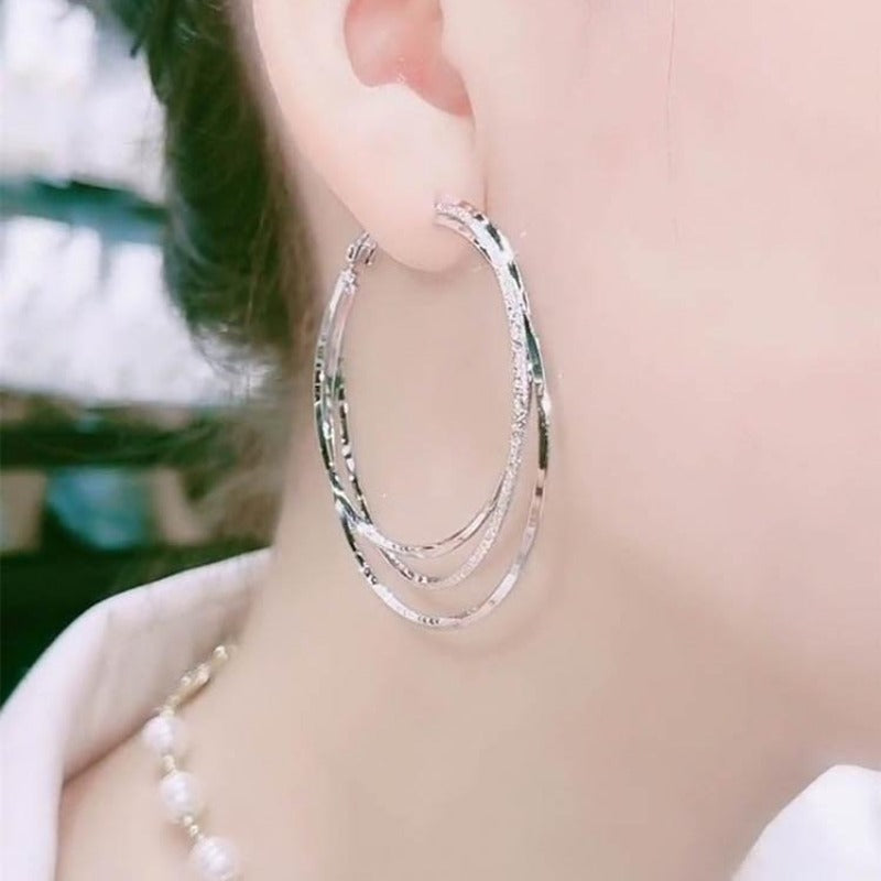 Unique Three Circle Shaped Hoop Earrings Alloy Jewelry Rhinestones Inlaid Vintage Elegant Style For Women Daily Party Earrings