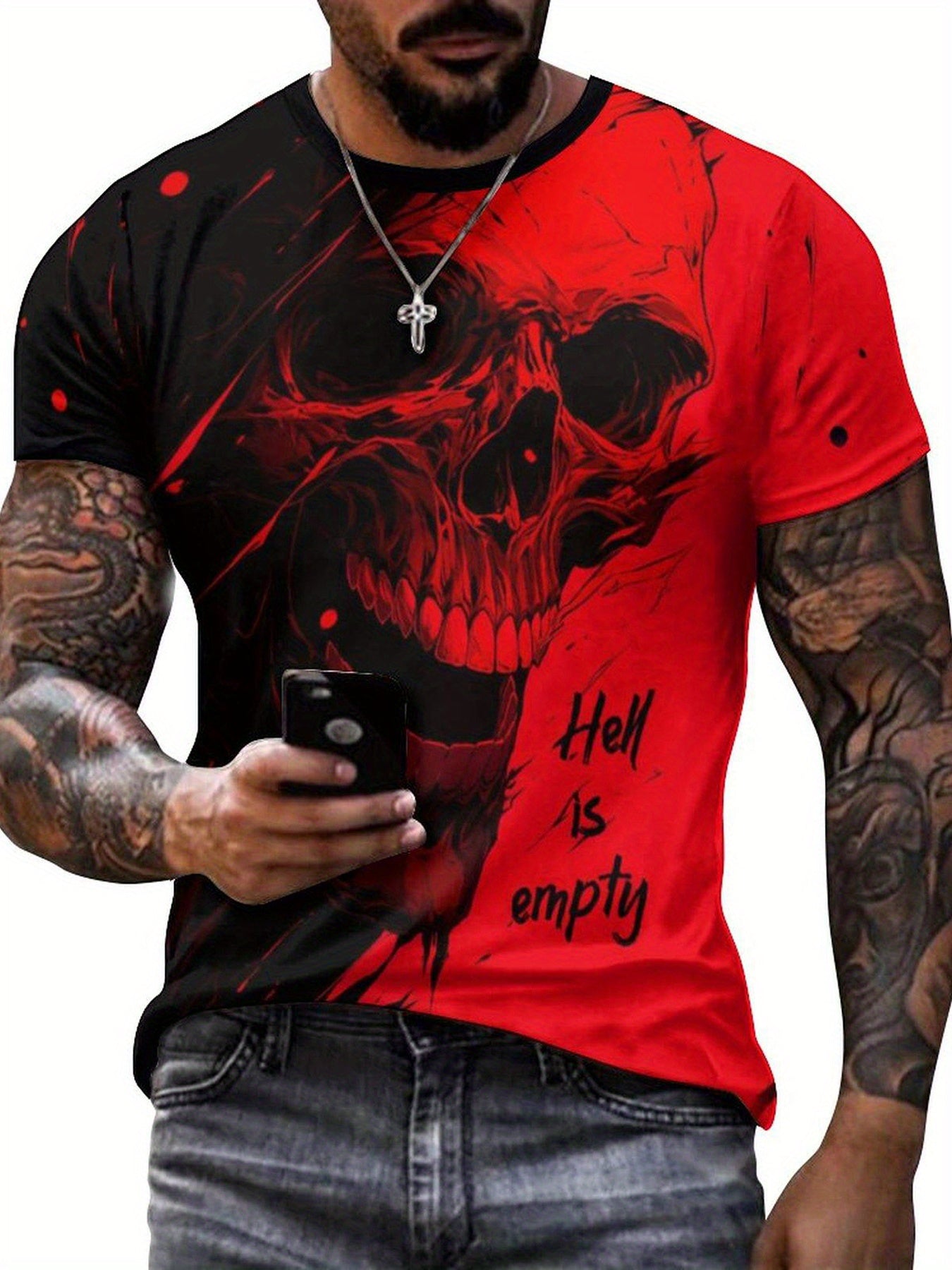 Street Style Skull Head Anime 3D Print Men's Novelty Short Sleeve Crew Neck T-shirt, Summer Outdoor