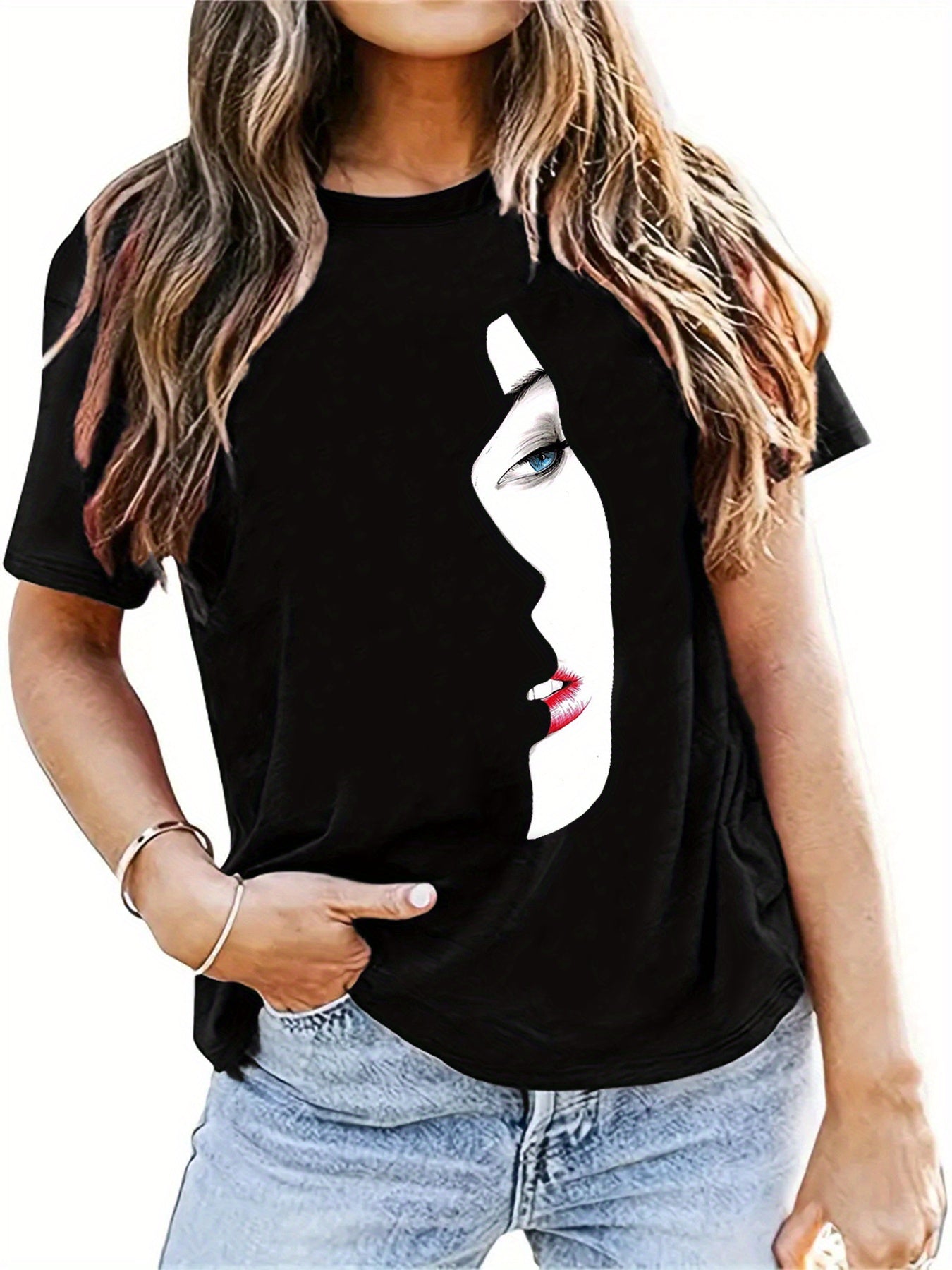 Graphic Print T-shirt, Casual Crew Neck Short Sleeve Top For Spring & Summer, Women's Clothing