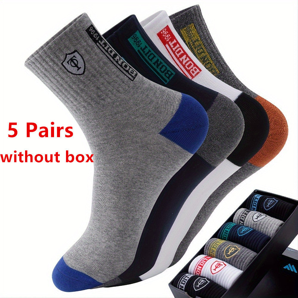 5 Pairs Sweat Absorbing Embroidered Crest Athletic Socks, Ankle Socks, For Women & Men