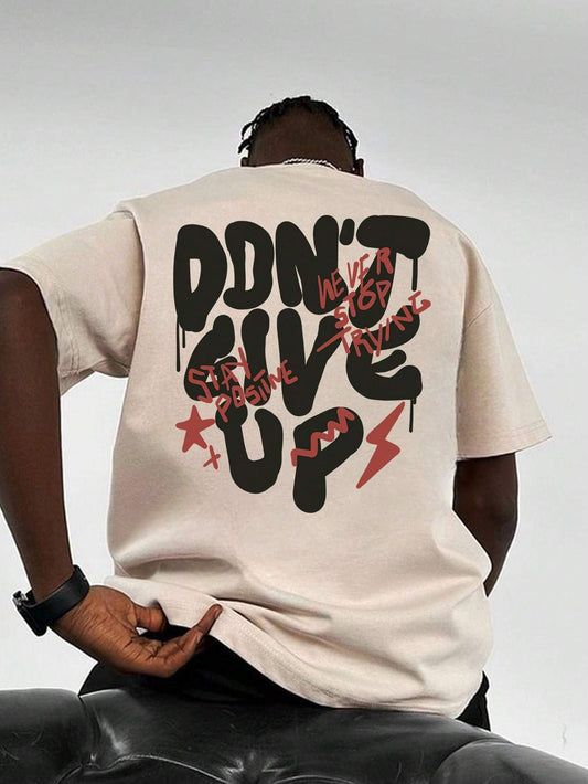 Men's Don'T Give Up Graphic Print T-shirt, Casual Short Sleeve Crew Neck Tee, Men's Clothing For Summer Outdoor