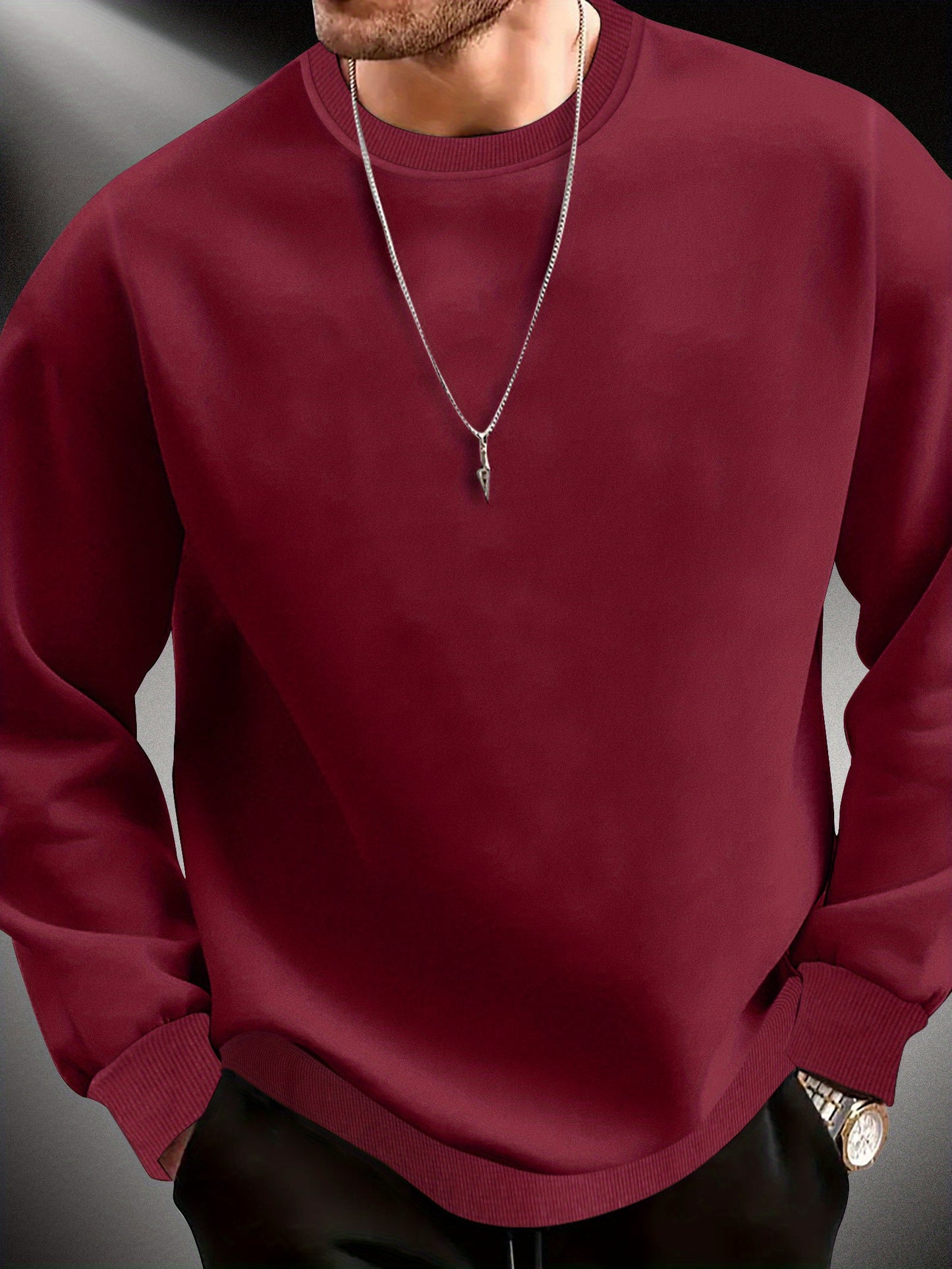 Men's Fashion Casual Long Sleeve Comfy Solid Color Sweatshirt For Outdoor And Daily Wear