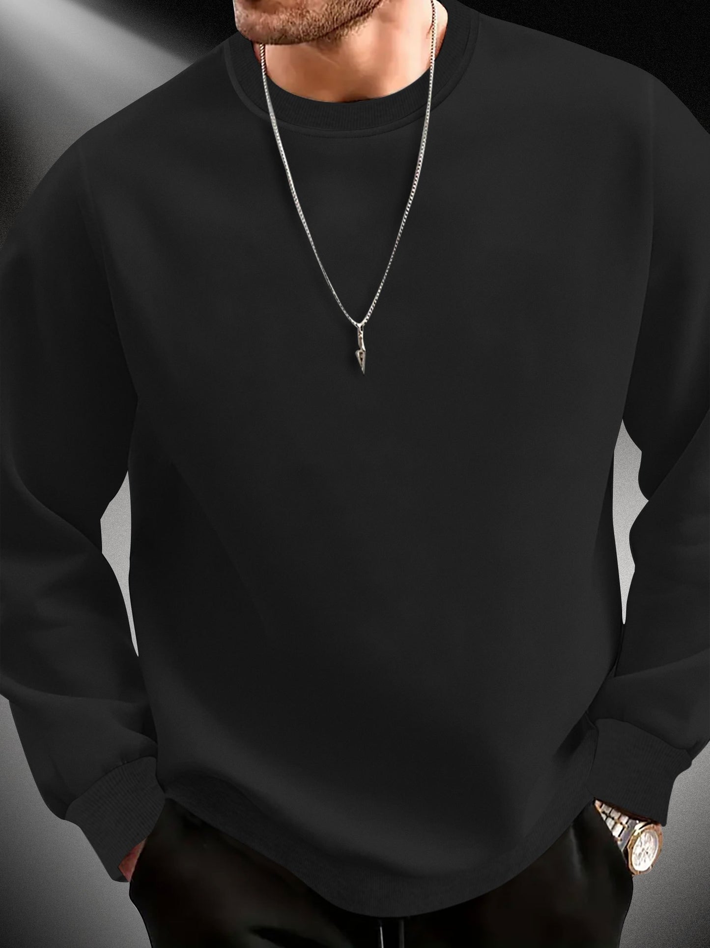 Men's Fashion Casual Long Sleeve Comfy Solid Color Sweatshirt For Outdoor And Daily Wear