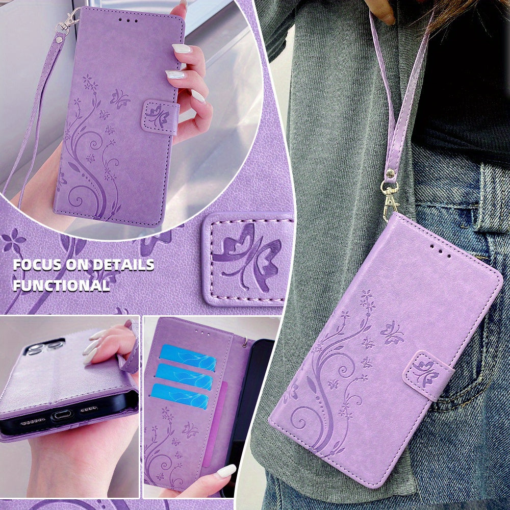 Purple Butterfly Pattern Protective Phone Case For Samsung Galaxy A15 4G A15 5G With Card Slots