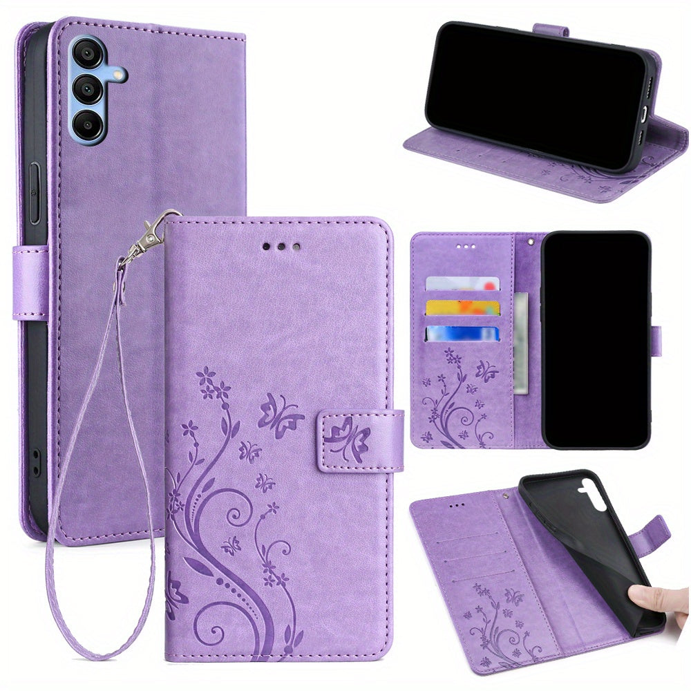 Purple Butterfly Pattern Protective Phone Case For Samsung Galaxy A15 4G A15 5G With Card Slots