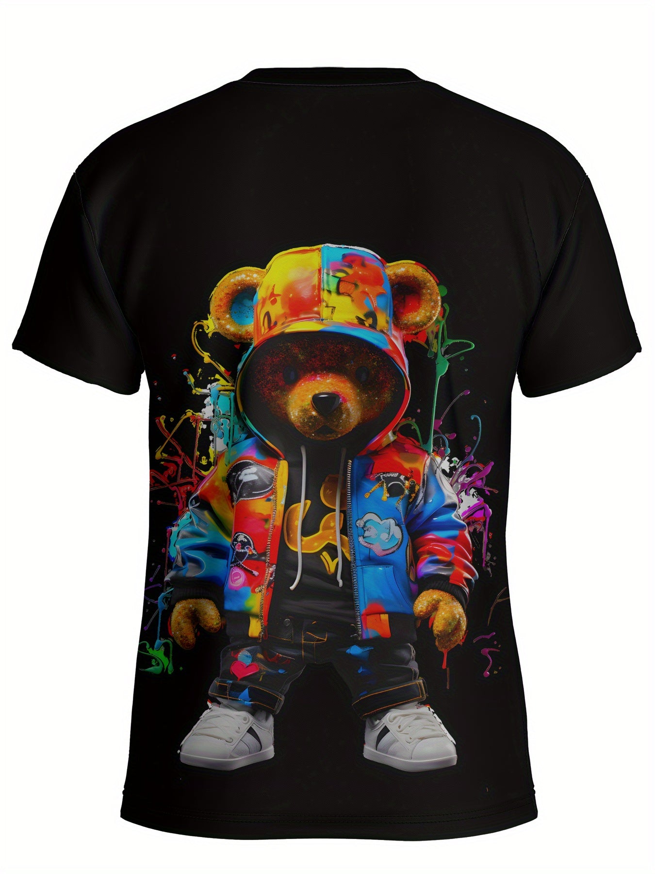 Men's Bear Graphic Print T-shirt, Short Sleeve Crew Neck Tee, Men's Clothing For Summer Outdoor