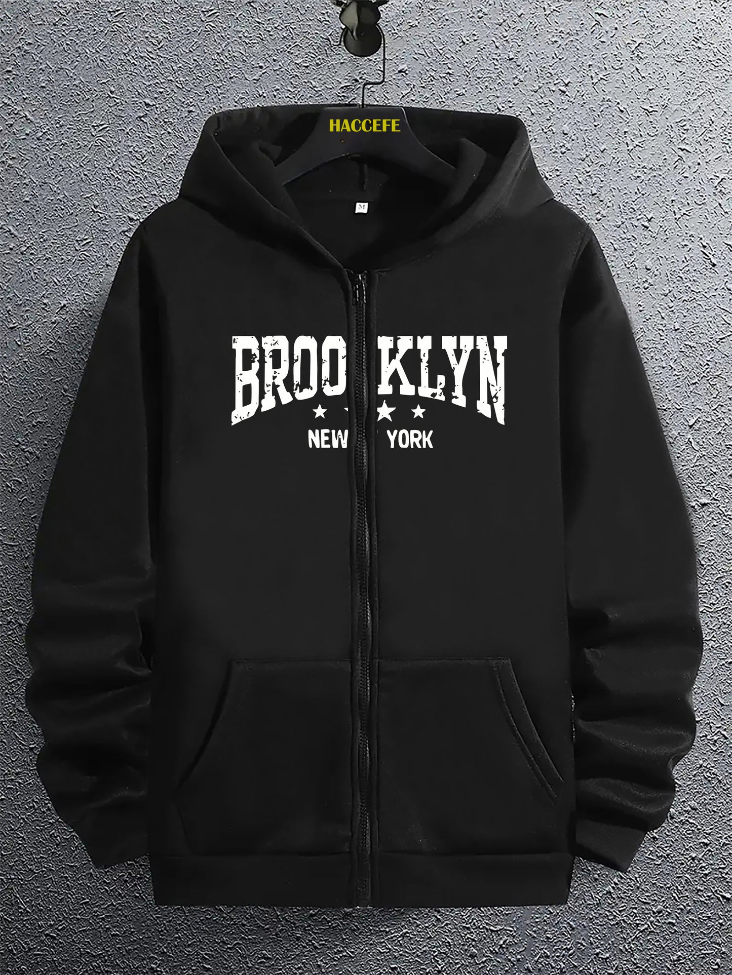 BROOKLYN NEW YORK Print Men's Trendy Long Sleeve Hoodie, Zip-up Hooded Sweatshirt With Kangaroo Pocket, Casual Comfortable Versatile Top For Autumn Daily Wear