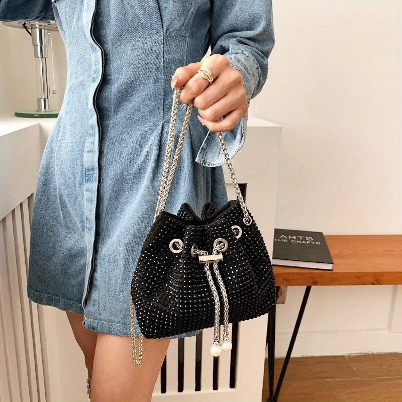 New Summer Mini Rhinestone Women's Bag: Diamond-studded Blessing Bag with Rhinestone Chain and Pearl Tassels