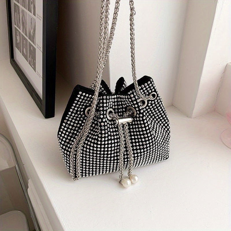 New Summer Mini Rhinestone Women's Bag: Diamond-studded Blessing Bag with Rhinestone Chain and Pearl Tassels