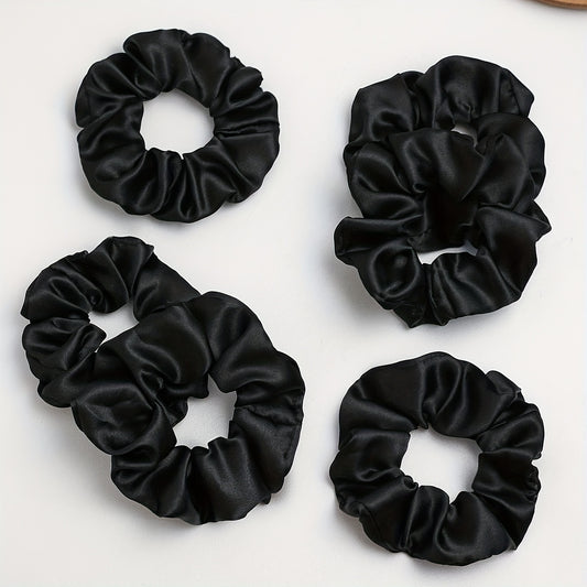 6pcs Elegant Satin Scrunchies Set for Women - Solid Color Silk Hair Ties, Elastic Hair Rings for Ponytails - Soft Scrunchie Pack for Teens and Adults, Comfortable Hair Accessories