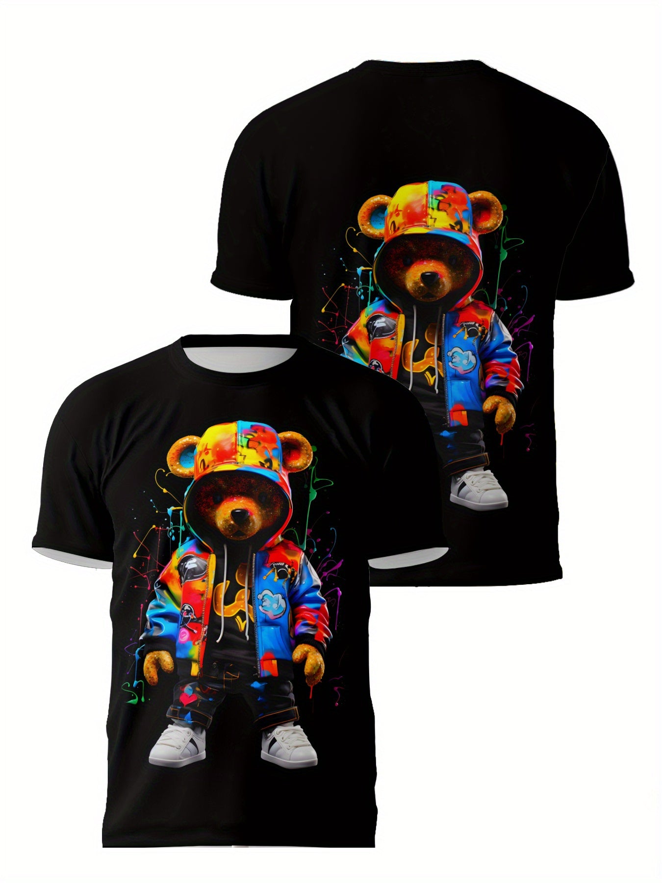 [Customer Favorite] Men's 3D Printed Bear Graphic Tee - Breathable, Stretchy Polyester Blend for Summer Casual Wear & Sports