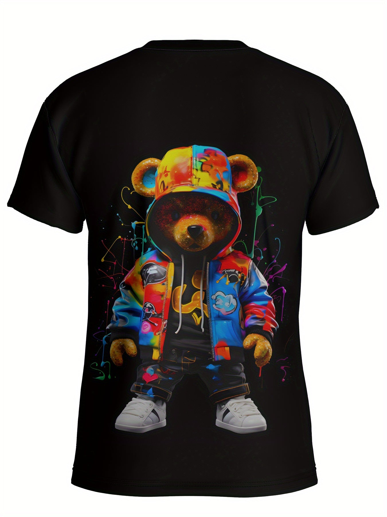 [Customer Favorite] Men's 3D Printed Bear Graphic Tee - Breathable, Stretchy Polyester Blend for Summer Casual Wear & Sports