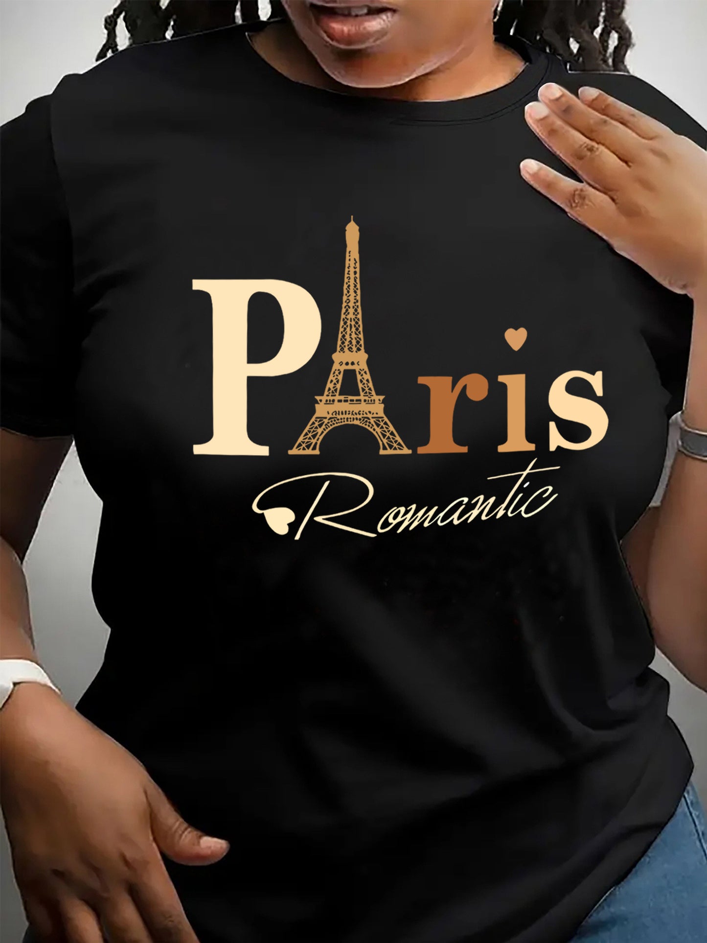 Paris Eiffel Tower Graphic Tee for Women - Casual Crew Neck Short Sleeve Top, Stretchy Polyester Blend, Machine Washable - Perfect for Spring/Summer/Fall