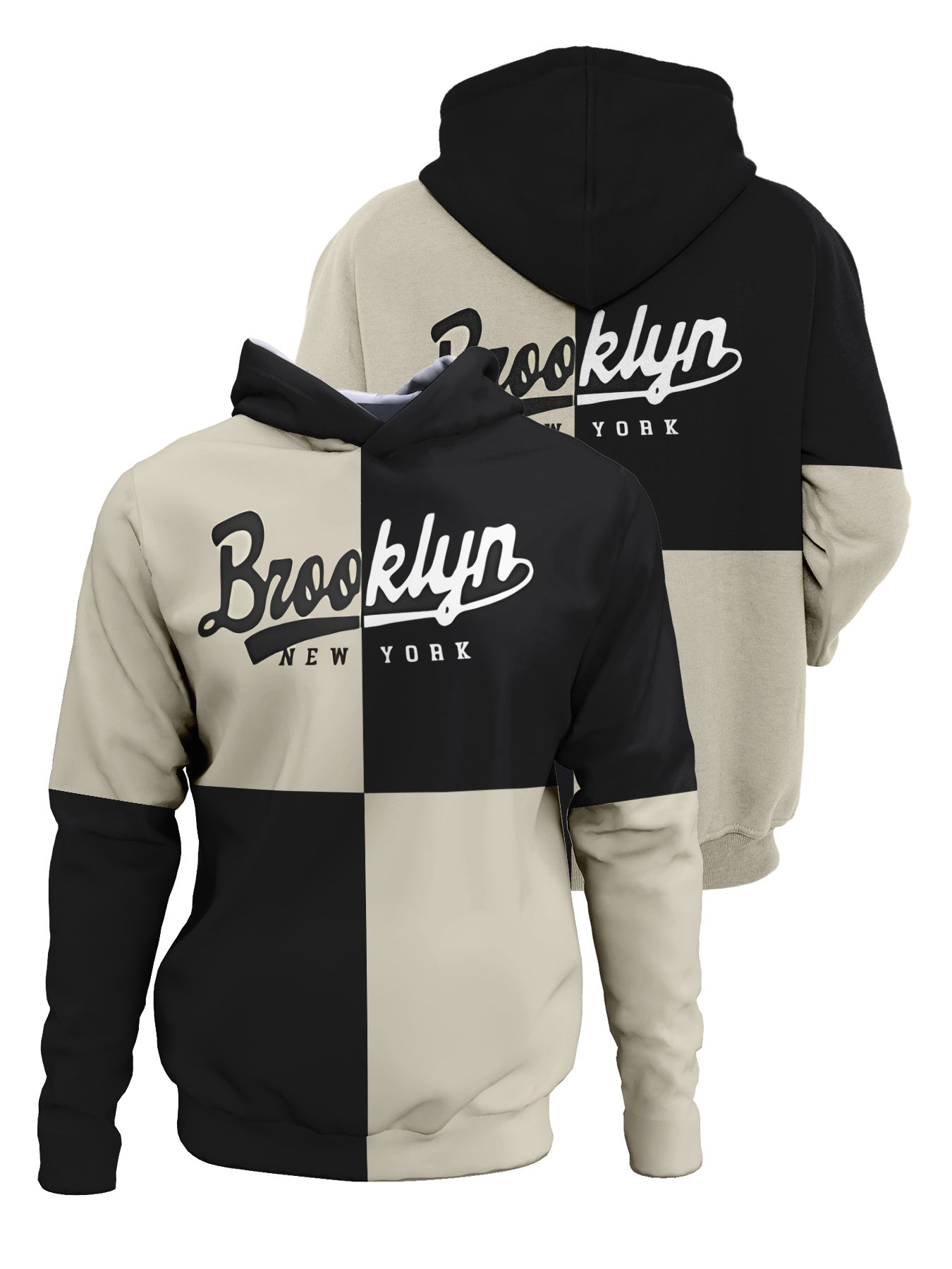 Brooklyn New York Print Hooded Sweatshirt Men's 3D Digital Print Casual Outdoor Hoodie - Regular Fit Knit Polyester Blend with 5% Spandex, Slight Stretch Sports Pullover with Front Print, No Details