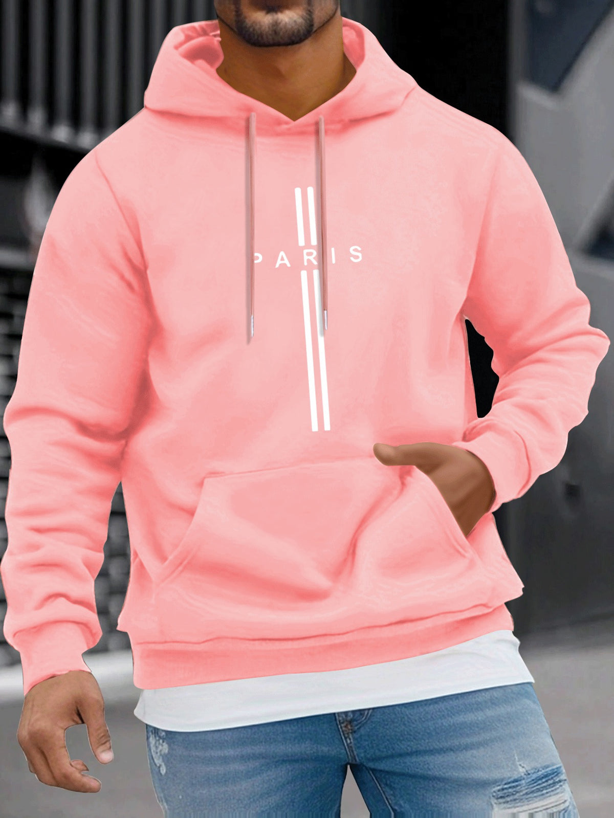 Men's Fleece-Lined Hoodie - Casual Pullover with Kangaroo Pocket, Long Sleeve, Stretch Fabric, Machine Washable - Perfect for Fall & Winter