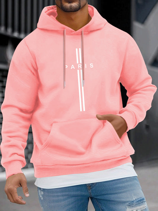 Men's Fleece-Lined Hoodie - Casual Pullover with Kangaroo Pocket, Long Sleeve, Stretch Fabric, Machine Washable - Perfect for Fall & Winter