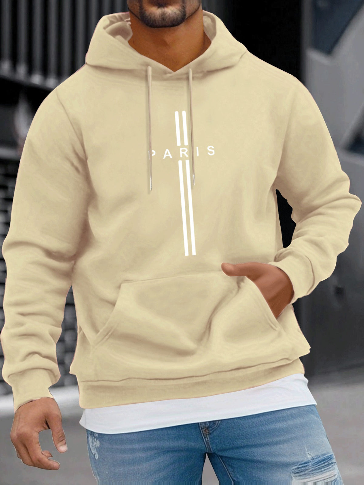 Men's Fleece-Lined Hoodie - Casual Pullover with Kangaroo Pocket, Long Sleeve, Stretch Fabric, Machine Washable - Perfect for Fall & Winter