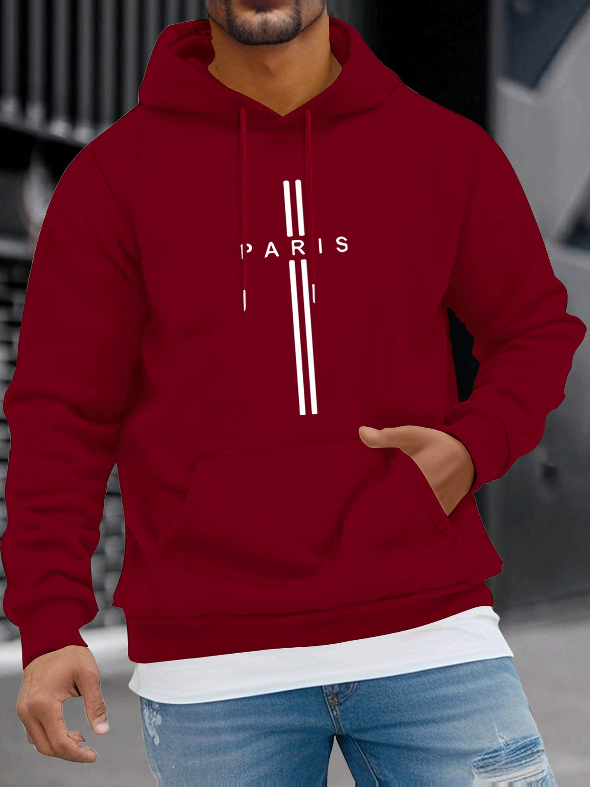 Men's Fleece-Lined Hoodie - Casual Pullover with Kangaroo Pocket, Long Sleeve, Stretch Fabric, Machine Washable - Perfect for Fall & Winter