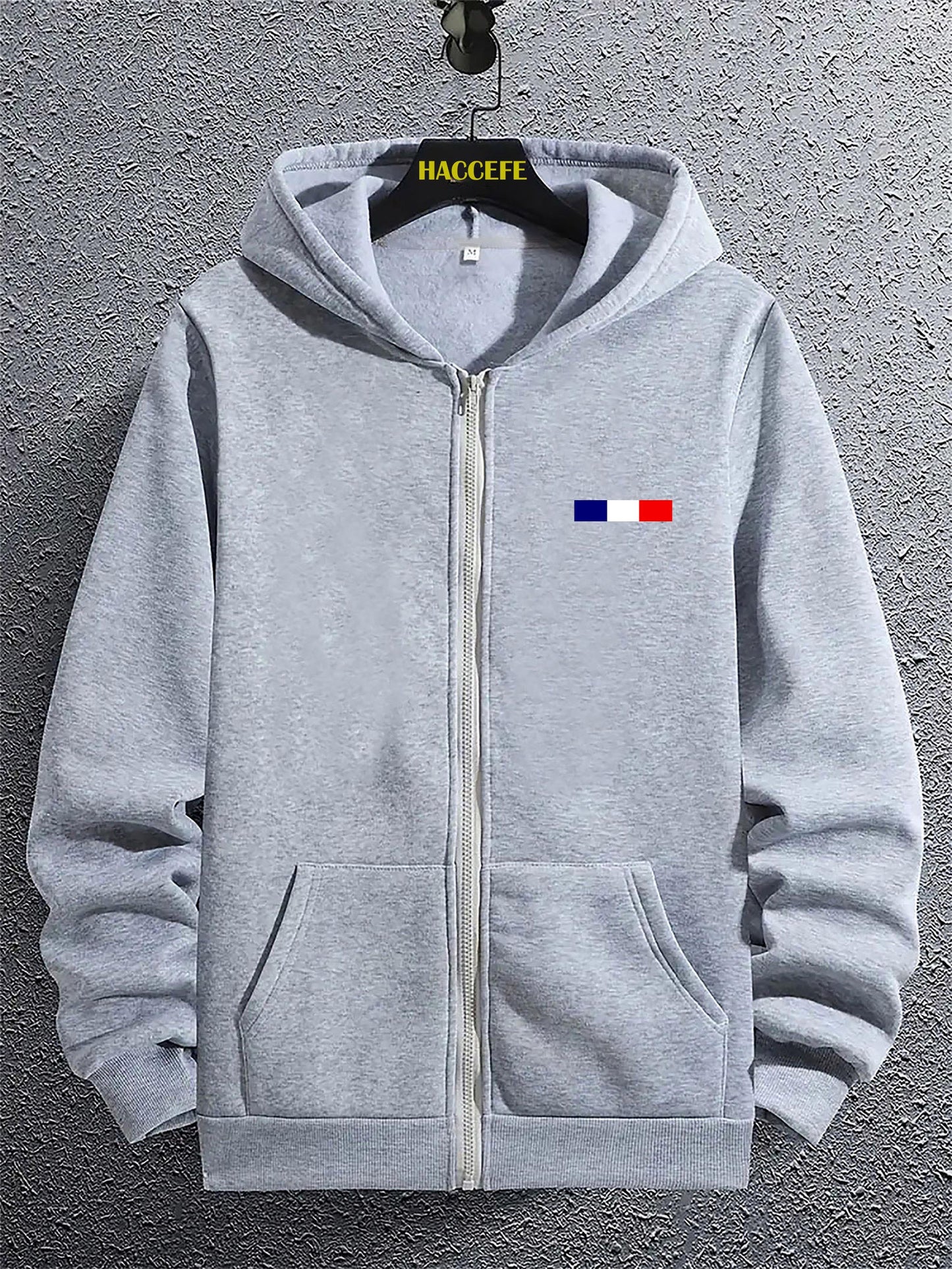 Men's Casual Zip-Up Hoodie with Kangaroo Pocket - Trendy Flag Print, Long Sleeve, Loose Fit Pullover for Fall & Winter