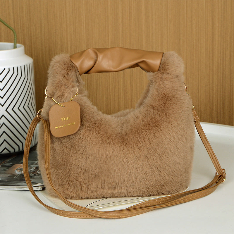 Chic Faux Fur Crossbody Bag for Women - Soft Plush Shoulder Handbag with Zip Closure, Versatile Solid Color, Perfect for Fall & Winter