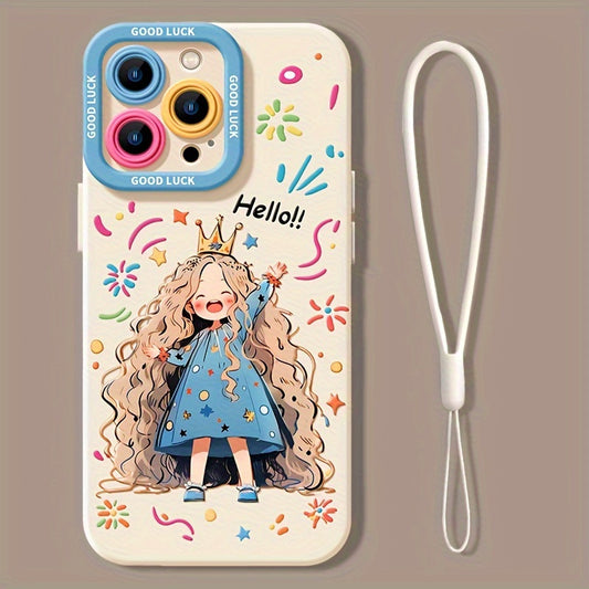 1pc Pink Girl with Lanyard Soft Mobile Phone Case, Anti-slip Texture, Mobile Phone Case Can Protect the Mobile Phone from Falling Damage, Mobile Phone Case Suitable for iPhone 11 12 13 14 15 16 Series - Fashion Creative Design New Mobile Phone Case
