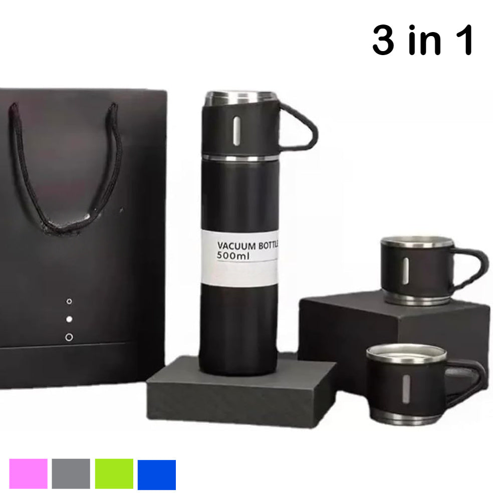 Stainless Steel Insulated Coffee Flask Set with 3 Leakproof Cups - Double-Wall Vacuum Seal for Hot and Cold Drinks, Perfect Travel Mug for Men & Women - Ideal for Halloween & Easter Gifts