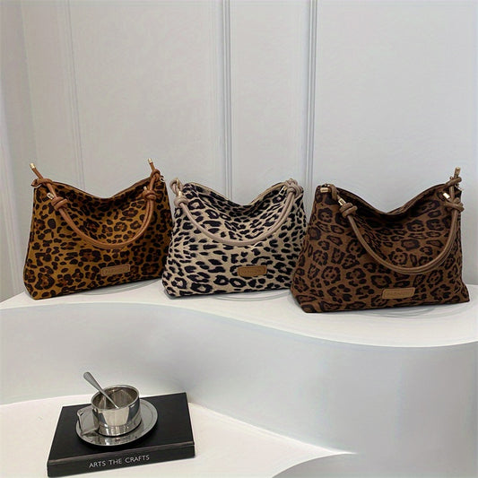 Women's Leopard Print Large Capacity Crossbody Bag, Casual Shoulder Bag, PU Leather Tote Bag With Adjustable Strap